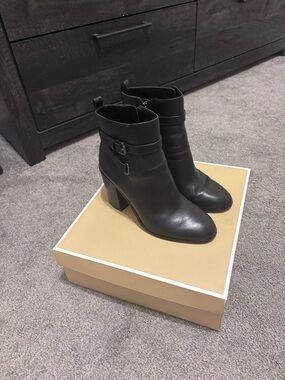 Michael Kors Black Leather Ankle Booties with Buckle